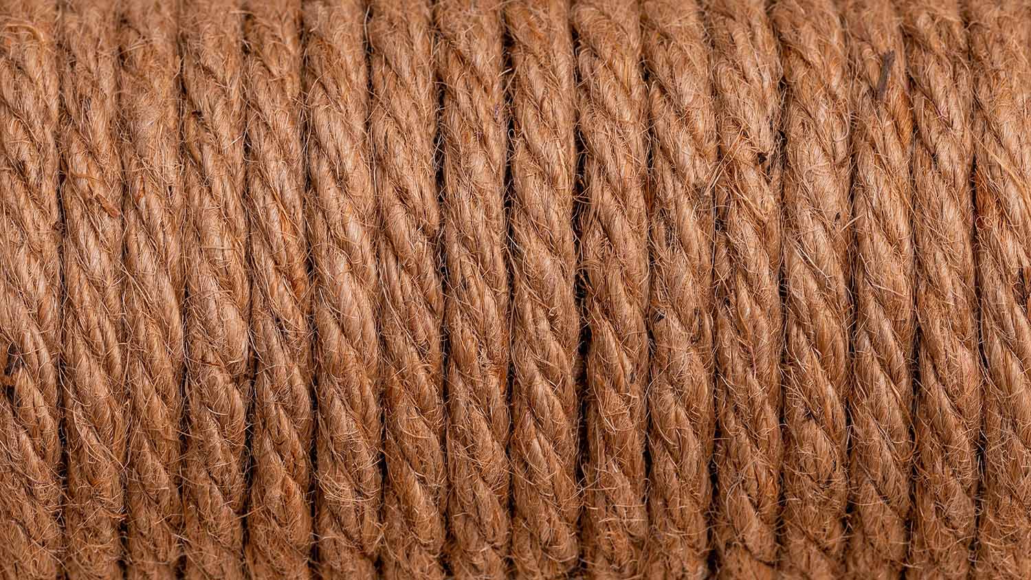 Gently coiled hemp rope. Used as natural cable coating for unique ceiling lamp.